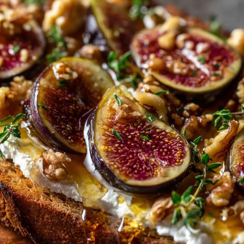 Une tartine de pain grillé avec des figues, du fromage de chèvre et du miel.