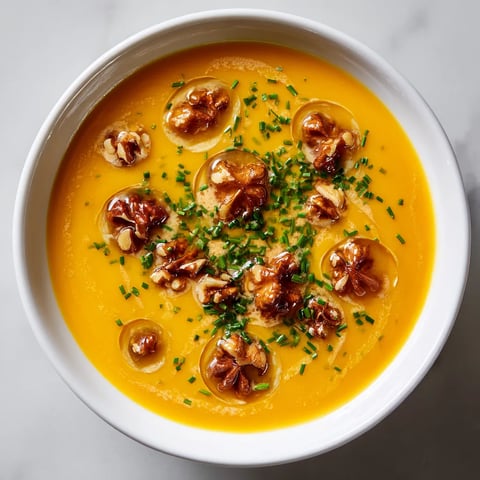 Une assiette de soupes chaude avec des herbes vertes.