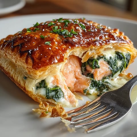 Une mini chaussons apéritifs saumon-épinards sur une assiette.