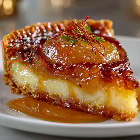 A slice of Tarte Tatin de Poires au Safran.