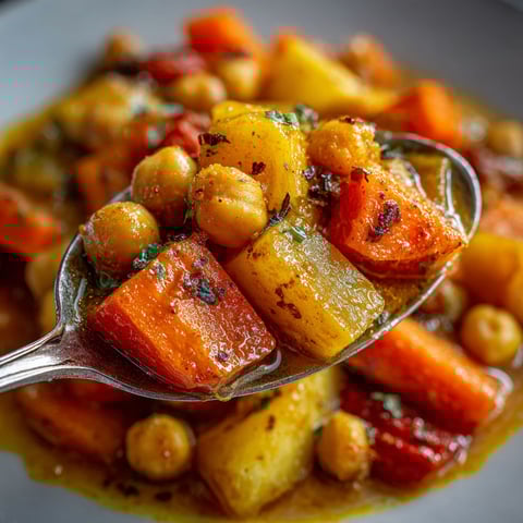 A spoonful of curry de légumes racines d'automne.