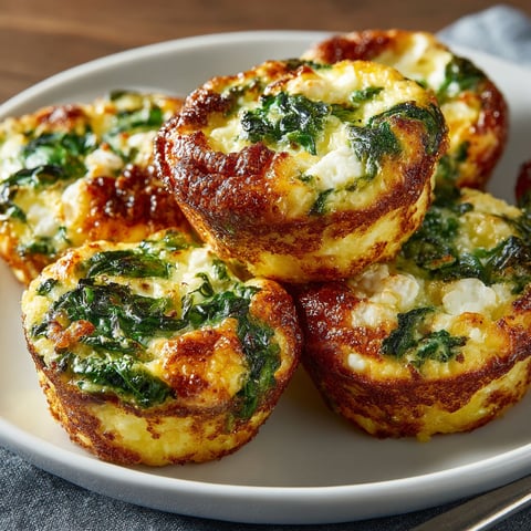 A plate of mini quiches with spinach and feta cheese.