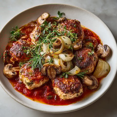 A plate of meat with mushrooms and onions.