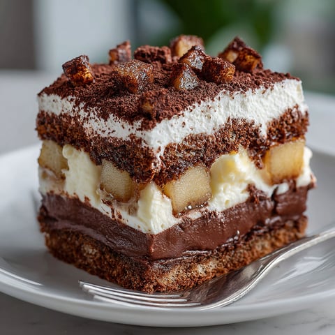 A slice of chocolate and pear dessert.