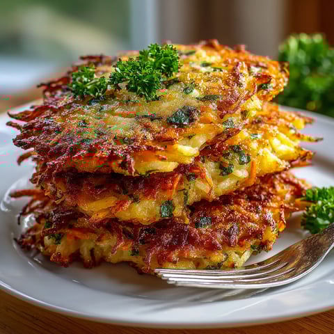 A stack of galettes de pommes de terre et carottes râpées.