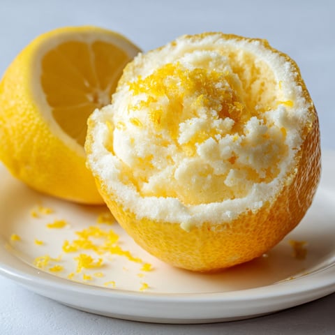A slice of lemon with a scoop of lemon sorbet.