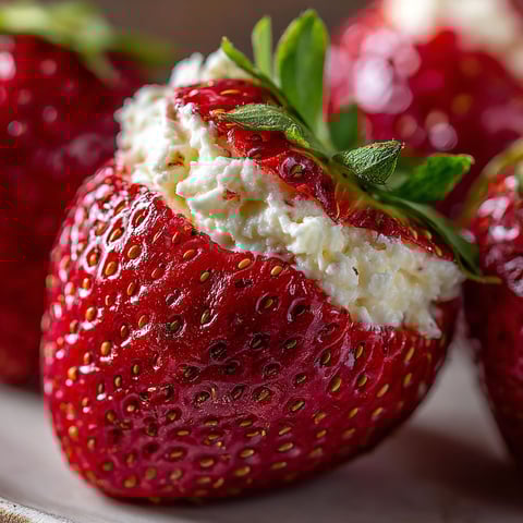 A strawberry with whipped cream on top.