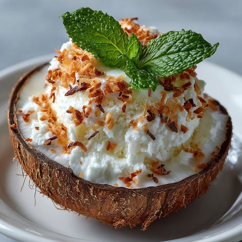 A white plate with a coconut on it.