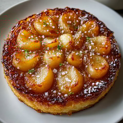 A caramelized apple tarte tatin with fleur de sel.