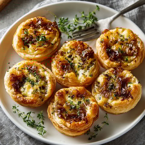 A plate of caramelized onion mini-tartelettes.