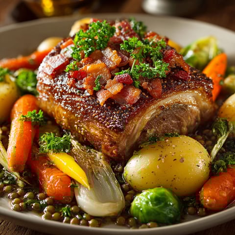 A plate of food with meat, potatoes, carrots, and broccoli.