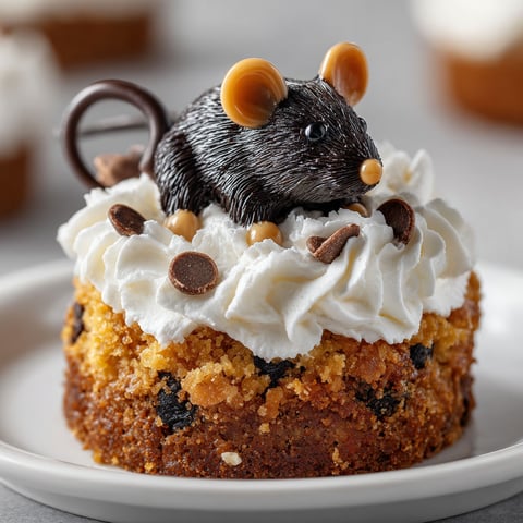A cake with a mouse on top.