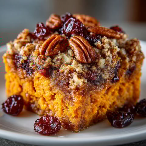 A slice of a cherry-coded Thanksgiving sweet potato casserole.