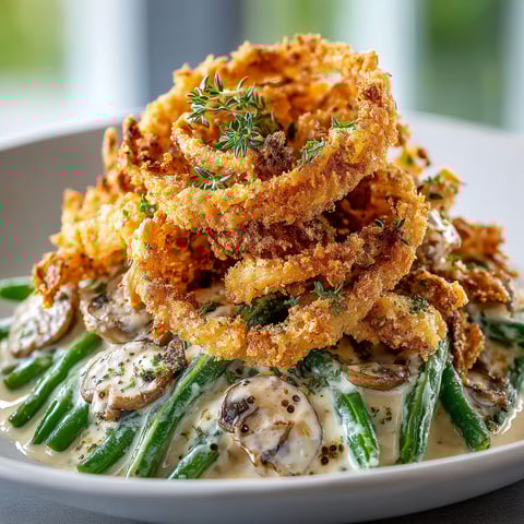 Maximalist Green Bean Casserole with Crispy Onion Towers