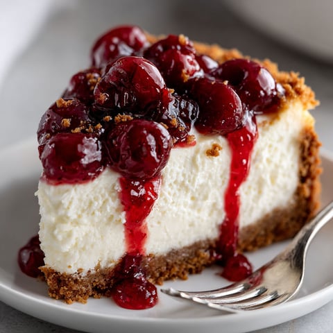 A slice of cheesecake with cherries on top.