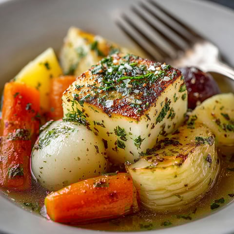 A plate of vegetables including carrots and potatoes.
