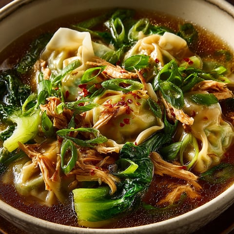 A bowl of soup with chicken and vegetables.