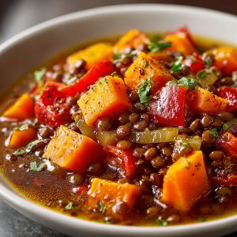A bowl of soup with a variety of vegetables.