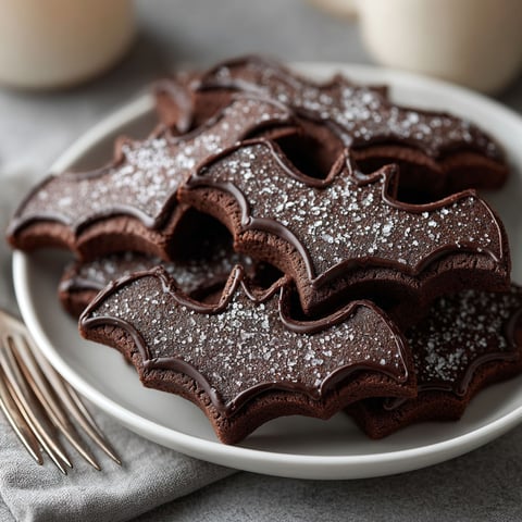 A plate of bat-shaped dark cocoa sablés.
