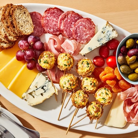 Une planche charcuterie élégante avec des pops madeleine salés, délicieux et colorés.  