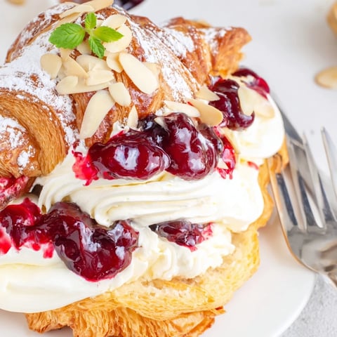 Gâteau crème cerise croissant festif, éclatant de saveurs riches et crémeuses.