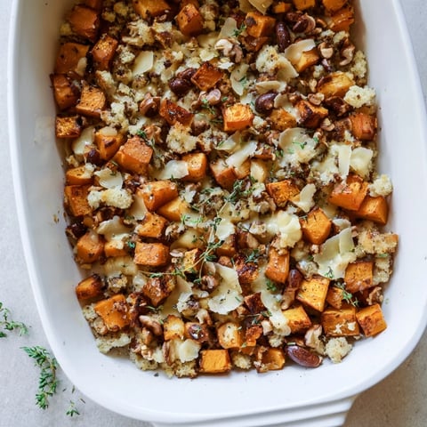 Golden-brown Butternut Squash and Roasted Chestnut Gratin bubbling hot, a delightful vegetarian main.