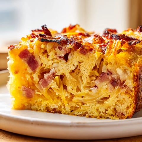 Golden, crusty Caramelized Onion and Crispy Bacon Savory Cake, perfect for a picnic spread.