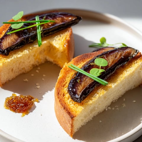 Golden-brown pan-fried foie gras atop toasted Japanese milk bread, ready for an exquisite appetizer.