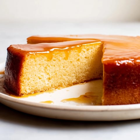 Golden-brown semolina cake with caramel, a French dessert perfect for sharing family-style.