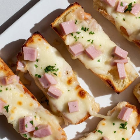Golden Effortless Leftover Baguette Croque Monsieur Bake, bubbling with melted Gruyère cheese, ready to serve.