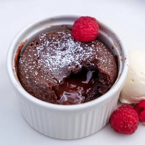 A warm, decadent 5-Minute Quick Chocolate Lava Cake for Two, oozing dark chocolate goodness.