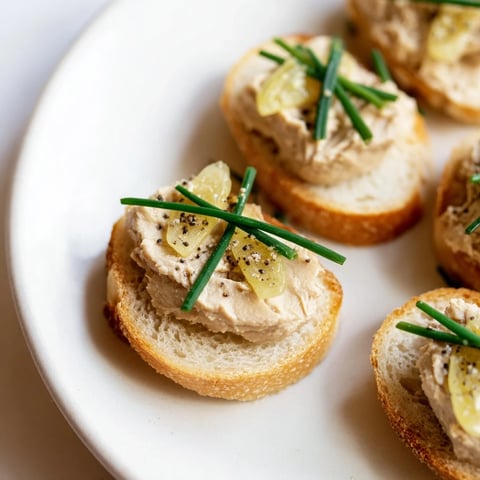 Lightened Foie Gras Mousse Tartine with a creamy texture, perfect for sophisticated appetizers.