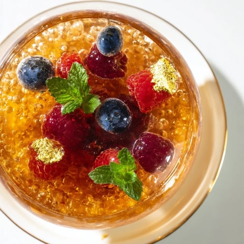 Picture 1: Translucent Express Champagne Jelly Cups shimmer with fresh berries, a celebratory, elegant, fruity dessert.