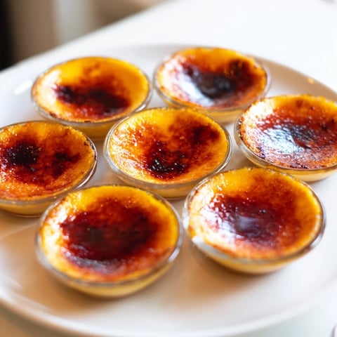 Quick Crème Brûlée Shot Glasses, with a crackling caramel top, ready to serve and enjoy.
