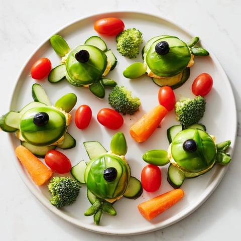 Slow & Savory Turtle Crudités arranged imaginatively on a platter with vibrant, colorful vegetable companions.