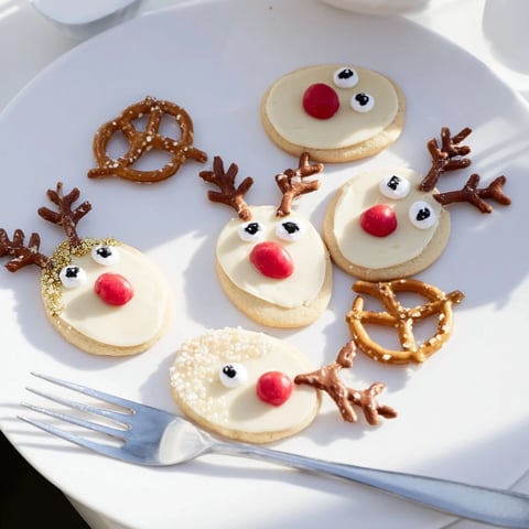 A festive Santa's Reindeer Cookie Platter, beautifully decorated cookies arranged on a serving plate.
