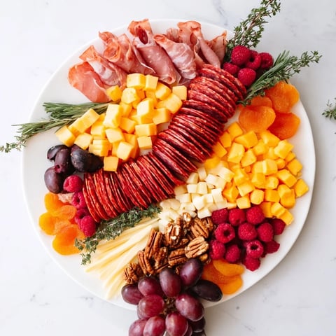 Festive stocking charcuterie board with cured meats, cheeses, and fruit, ready for holiday celebrations.