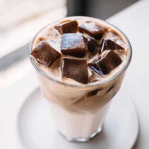 A layer of cracked dark chocolate topping a chilled Chocolate Cracking Iced Latte.