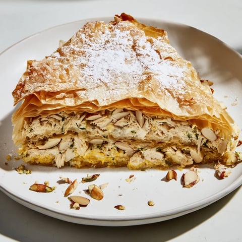 Here are the 3 ALT texts for the Moroccan Pastilla Pie recipe: