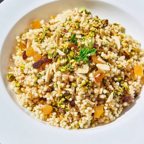 Golden couscous pilaf, spiced with cinnamon and cumin, ready to be served.