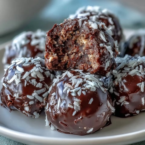 Healthy Chocolate Coconut Bites with a rich dark chocolate coating, stacked and ready to serve for a quick snack.