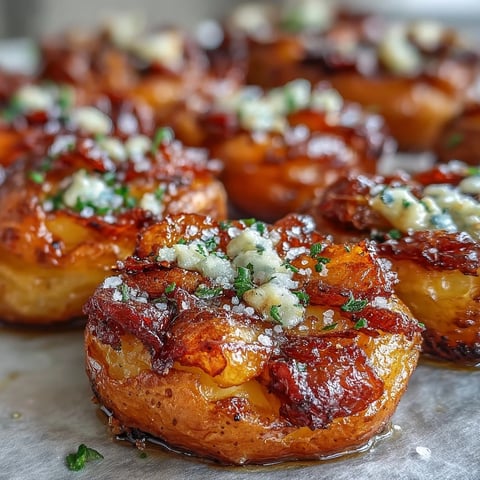 Golden smashed garlic potatoes roasted to crispy perfection, drizzled with fragrant garlic oil and fleur de sel.