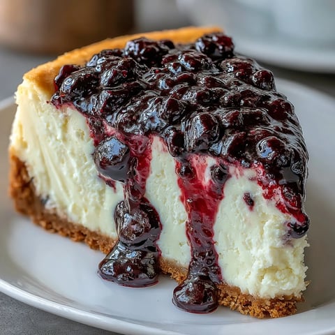 Un cheesecake noir et violet avec une garniture crémeuse et une compote de cassis