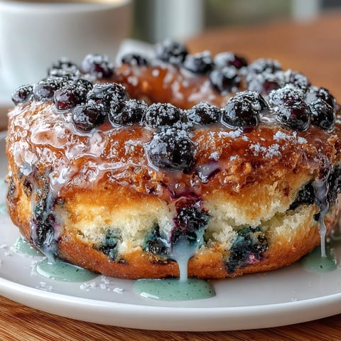 Donuts au levain aux myrtilles et citron : pâtisseries moelleuses et naturellement levées, parsemées de myrtilles fraîches et nappées d'un glaçage citronné acidulé. Parfait pour le petit-déjeuner ou une collation sucrée.