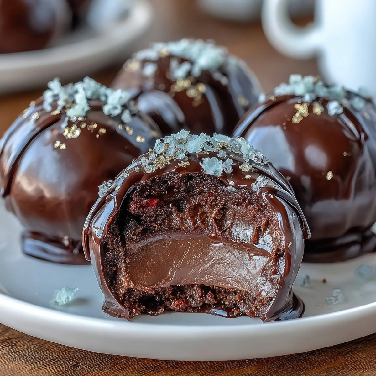 Luxueuses truffes au chocolat à la fraise de Dubaï avec des flocons d'or, présentées sur un plat élégant pour une expérience gustative opulente.