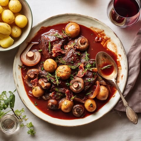 Plate of food with mushrooms, potatoes, and meat.