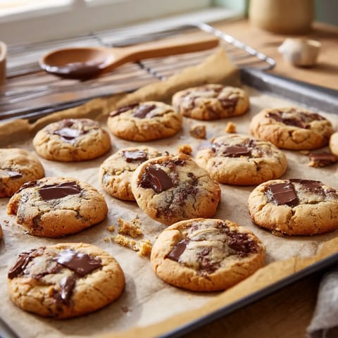 Une panne de cookies chocolat sur une plaque de pâte à cookies.