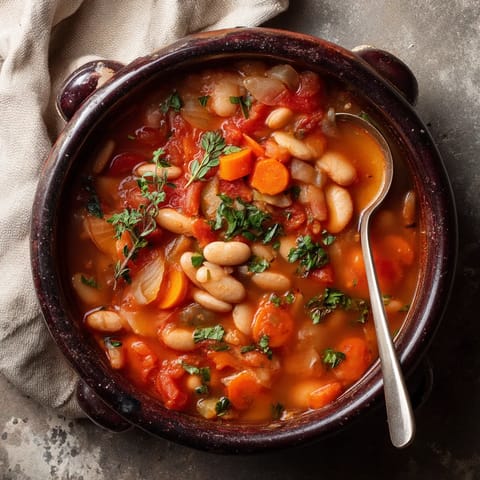 Un bol de soupe contenant des légumes et des haricots.