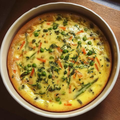 Une tarte aux carottes et aux pommes de terre sur un plateau de bois.