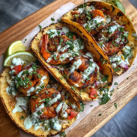 Une plaque de bois avec des tortillas et des crevettes.